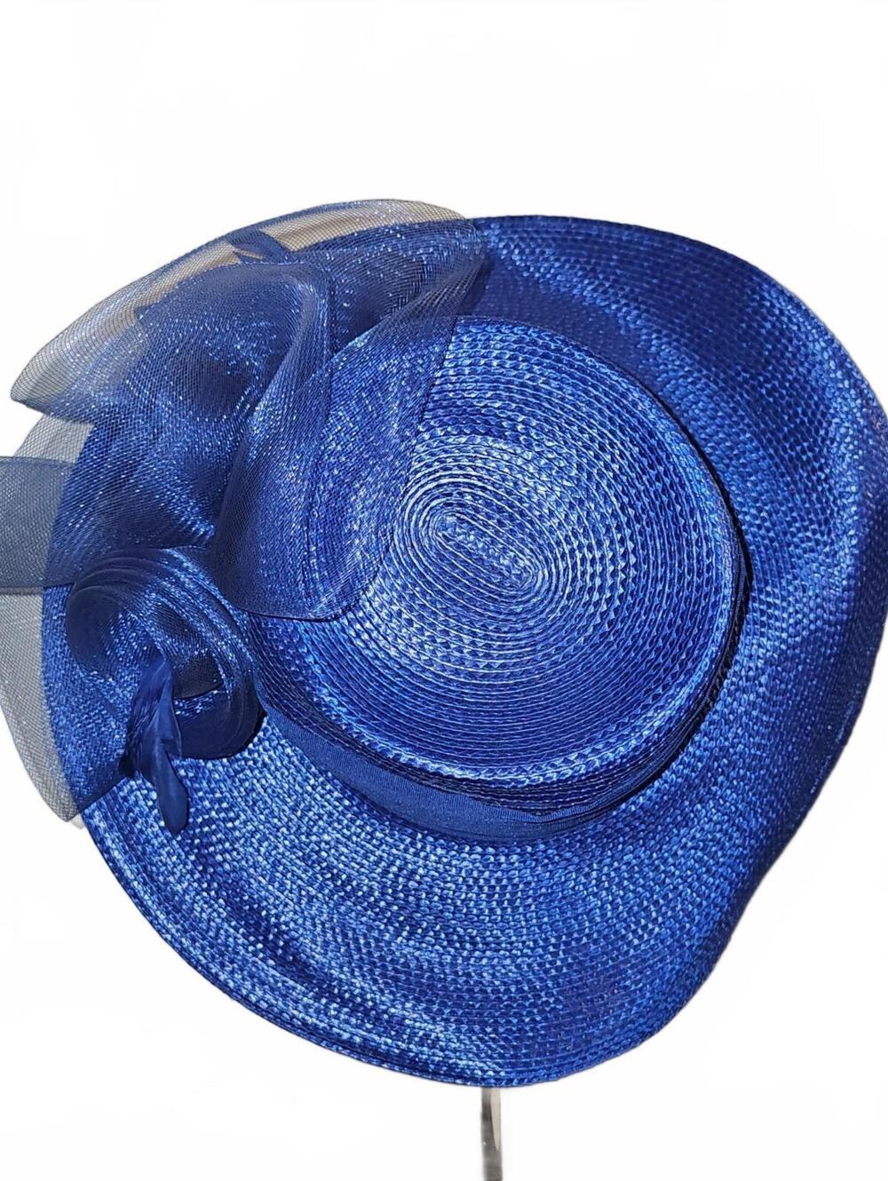 Royal blue dress hat with bow